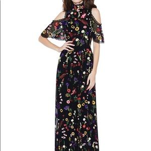 Alice + Olivia Embroidered Cold Shoulder Gown